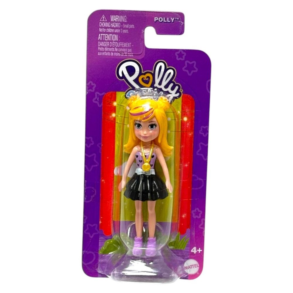 Polly Pocket Polly Doll 3.5‎ in  Purple Top Black Skirt FWY19 Mattel 2023 New